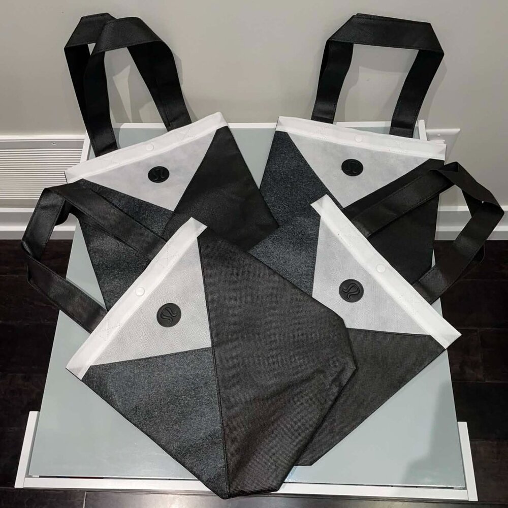 LOT OF 4 LULULEMON 3D BLACK & REFLECTIVE Logo Reusable Totes โ NEW